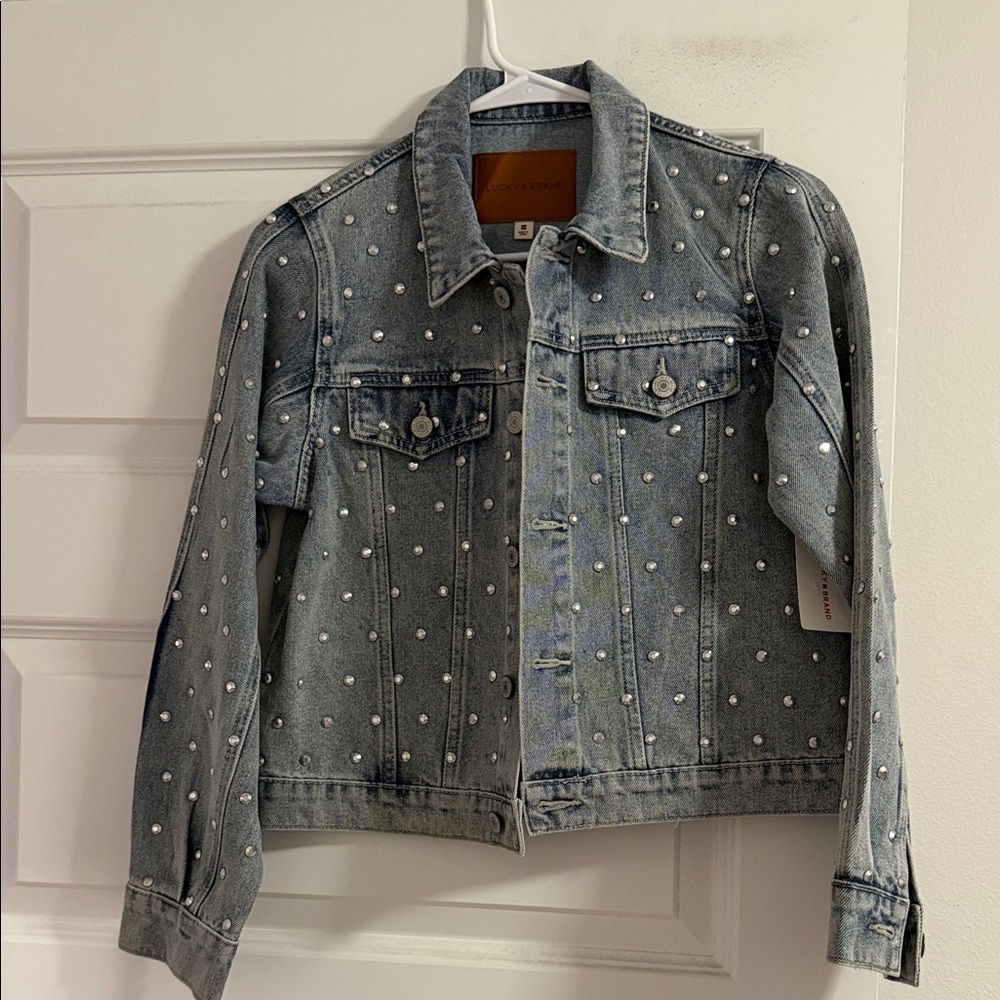 Lucky Brand Blue Jean Jacket with White Polka Dots